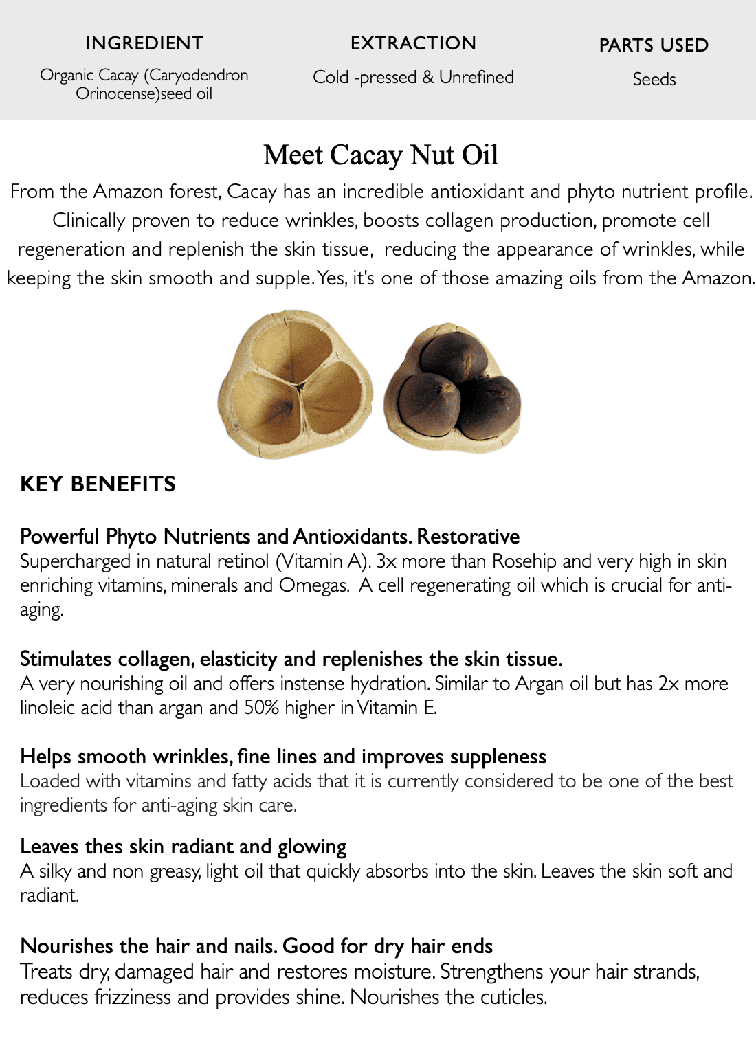 Organic Cacay Beauty Oil, Super Cacay Serum, Smooths, Restores, Renews, Regenerate, Phyto Retinol, 100% Pure & Natural