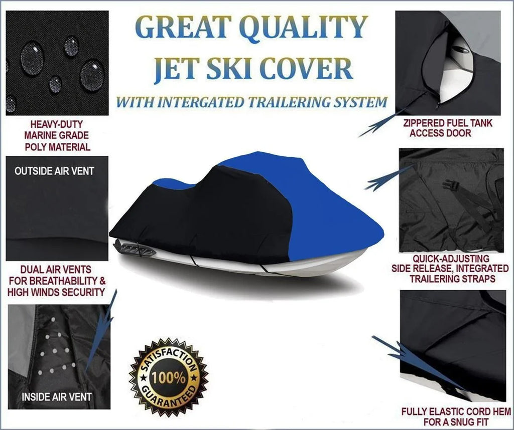BLACK / BLUE HEAVY-DUTY, 600 DENIER Jet Ski protector Jetski PWC shield appropriate for Sea Doo Sea-Doo GTX S 155 2012 2013 2014 2015 2016 2017