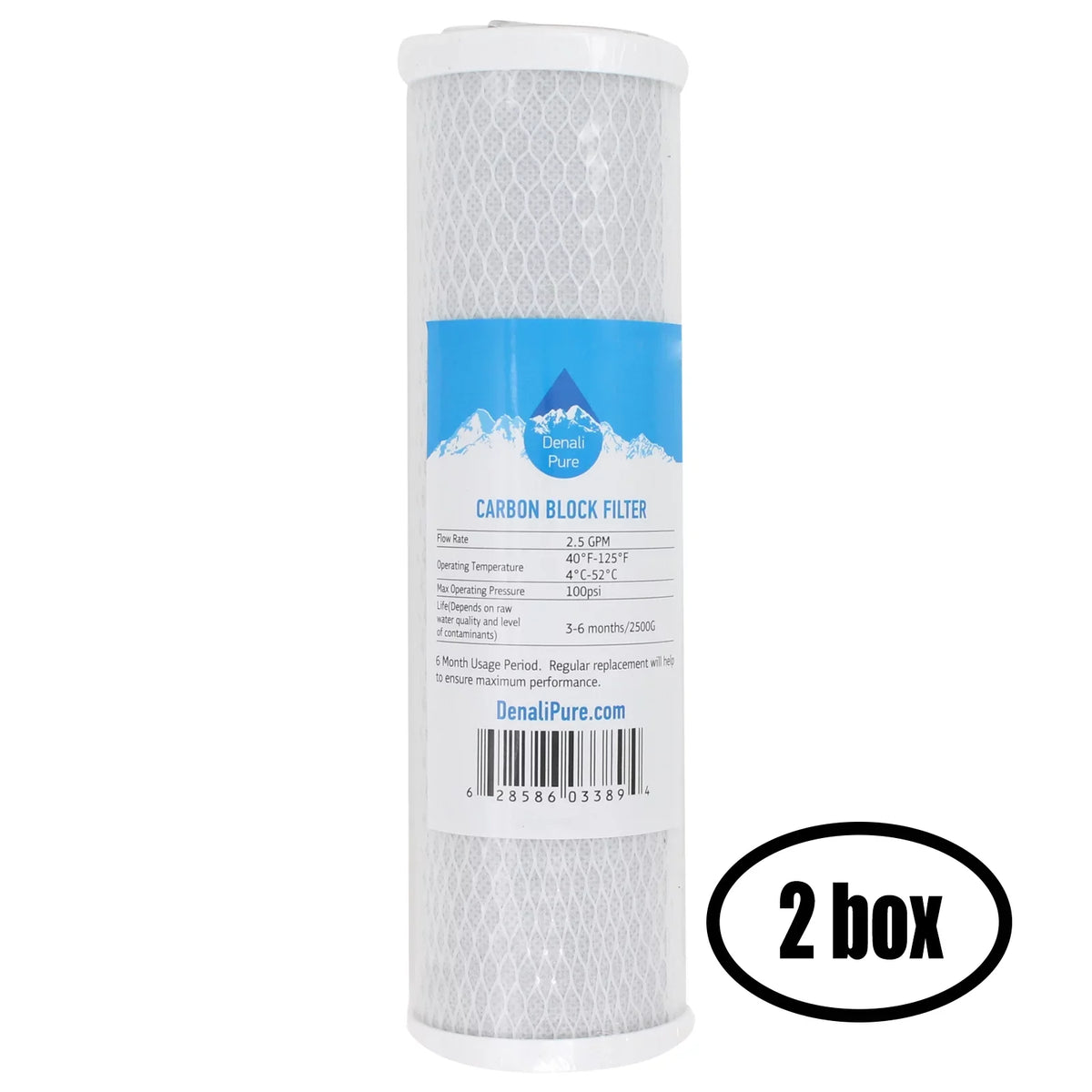 2 Boxes of Replacement for AMI AAA-364 Activated Carbon Block Filter - Universal 10 inch Filter for AMI AAA 4 Stage Home RO System - Denali Pure Brand