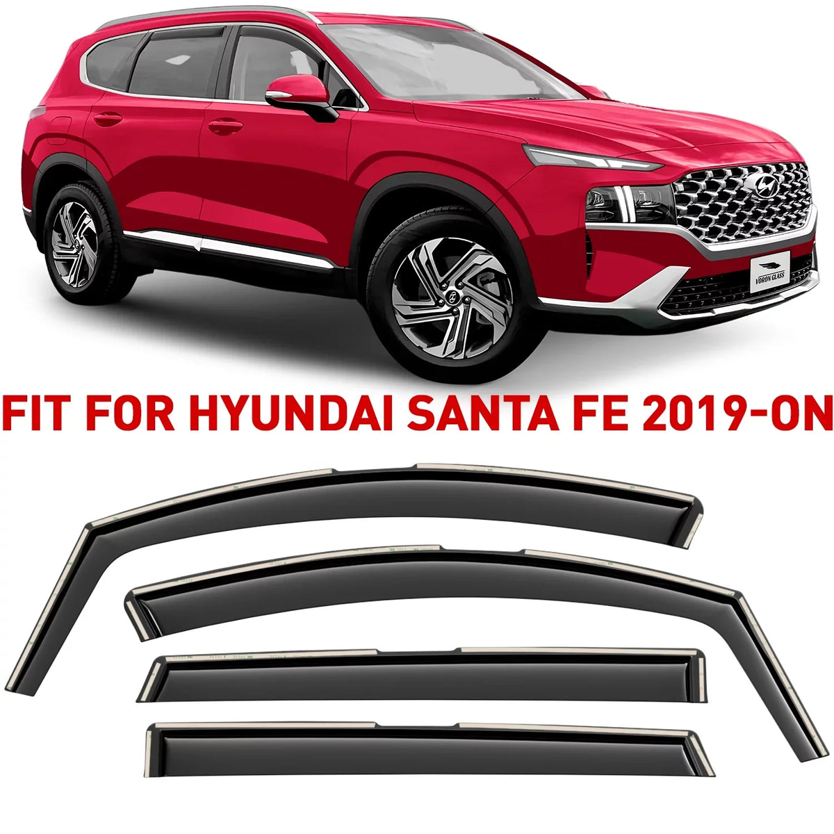 Voron Glass in-Channel Extra Durable Rain Guards for Hyundai Santa Fe 2019-2024, Window Deflectors, Vent Window Visors, 4 Pieces - 200473