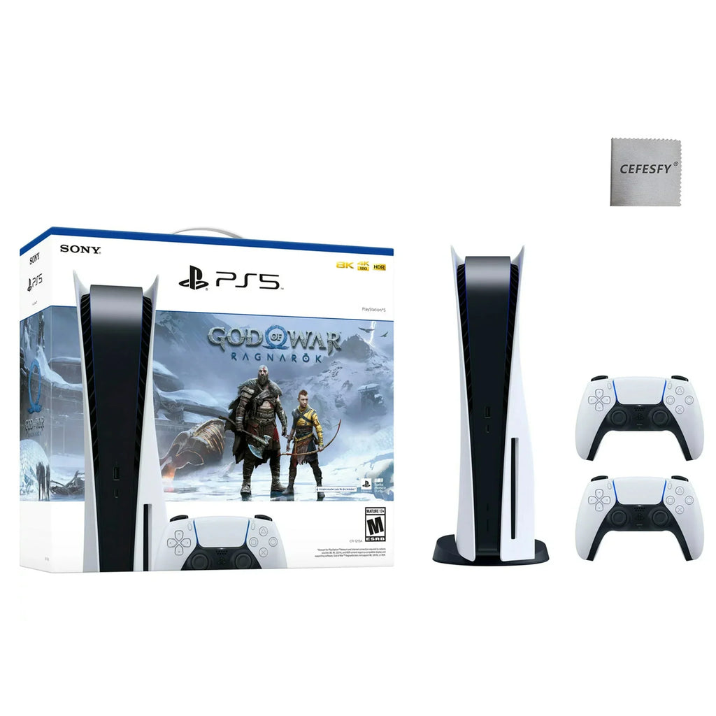 PlayStation_PS5 Video Game Console (Disc Edition) – God of War Ragnarök Bundle –with Extra White Dualsense Controller, Cefesfy