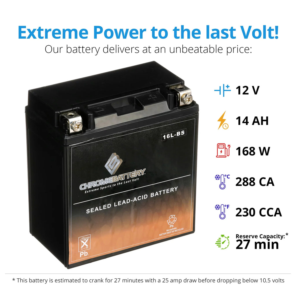 Chrome Battery YTX16L-BS (16L-BS 12 Volt,14 Ah, 230 CCA) Jet Ski Battery for Kawasaki 650cc Jf650 X2 1987