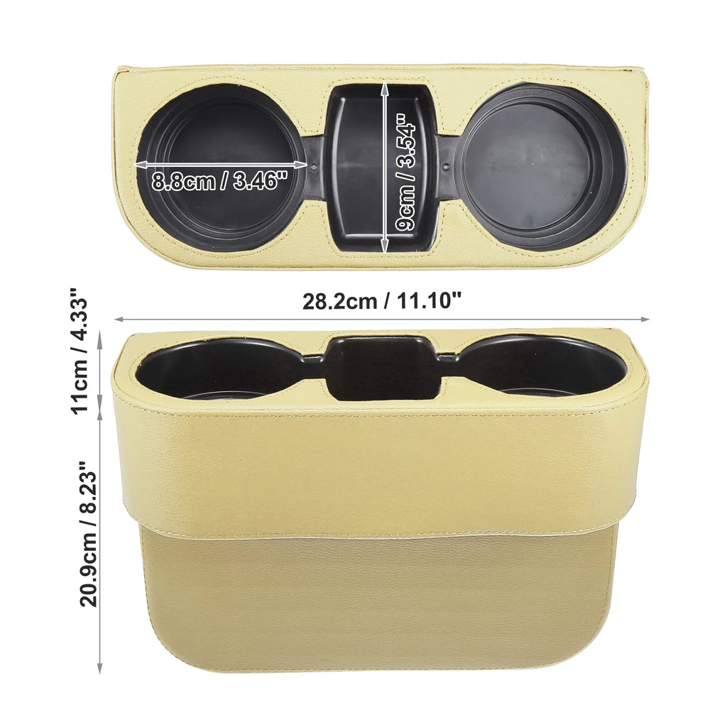 Car Seat Gap Filler Multi-function Cup Holder Car Seat Organizer Console Side Pocket Storage Box Beige