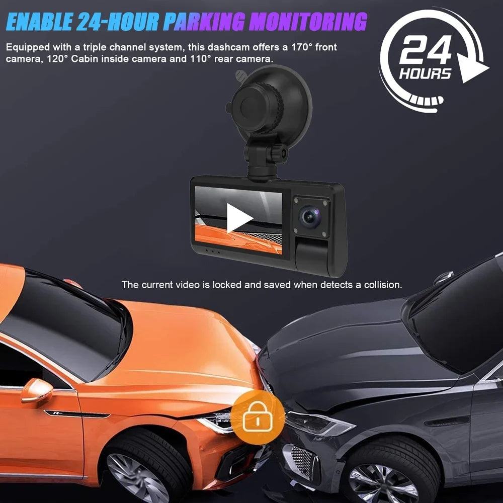 3-in-1 Dash Cam - Touch Screen Rearview Mirror with Clear Video Recording, Wide Angle Camera, WiFi Connectivity - Auto Safety Driving Recorder