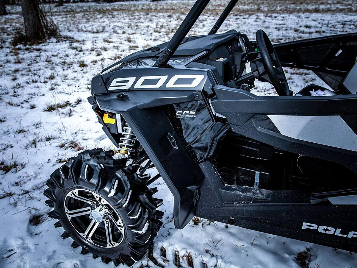 4" Stock|FF-P-RZR-001#ASIN. SuperATV Fender Flares Mud Guards for 2016|2020 Polaris RZR S 1000/2019|2020 RZR S4 1000|2 Front Flares, 2 Rear Flares|8.5" of Protection on Each Side vs