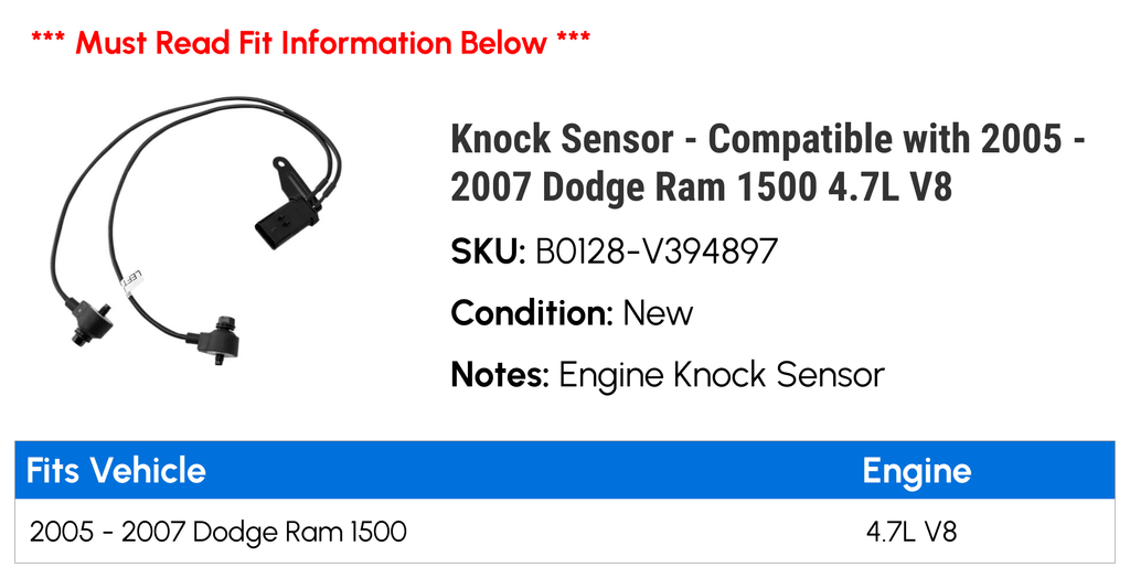 Knock Sensor - matching with 2005 - 2007 Dodge Ram 1500 4.7L V8 2006