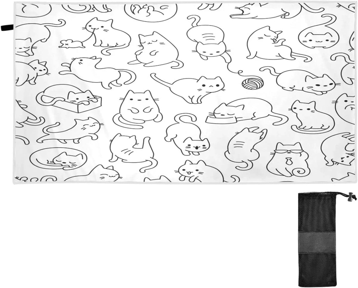 Bestwell Funny Cartoon Cat Beach Towel - Super Absorbent Oversized Travel Towels - Lightweight Compact Quick Dry Towel for Swimming Camping Holiday（191）