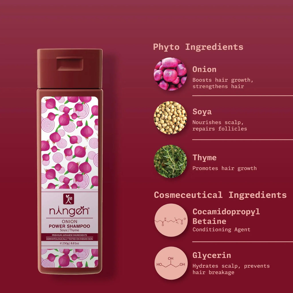 Ningen Red Onion Hair Shampoo I Contains Soya And Thyme I Blended With Nutrition Rich Soya And Thyme I Dermatologically Tested I 200G