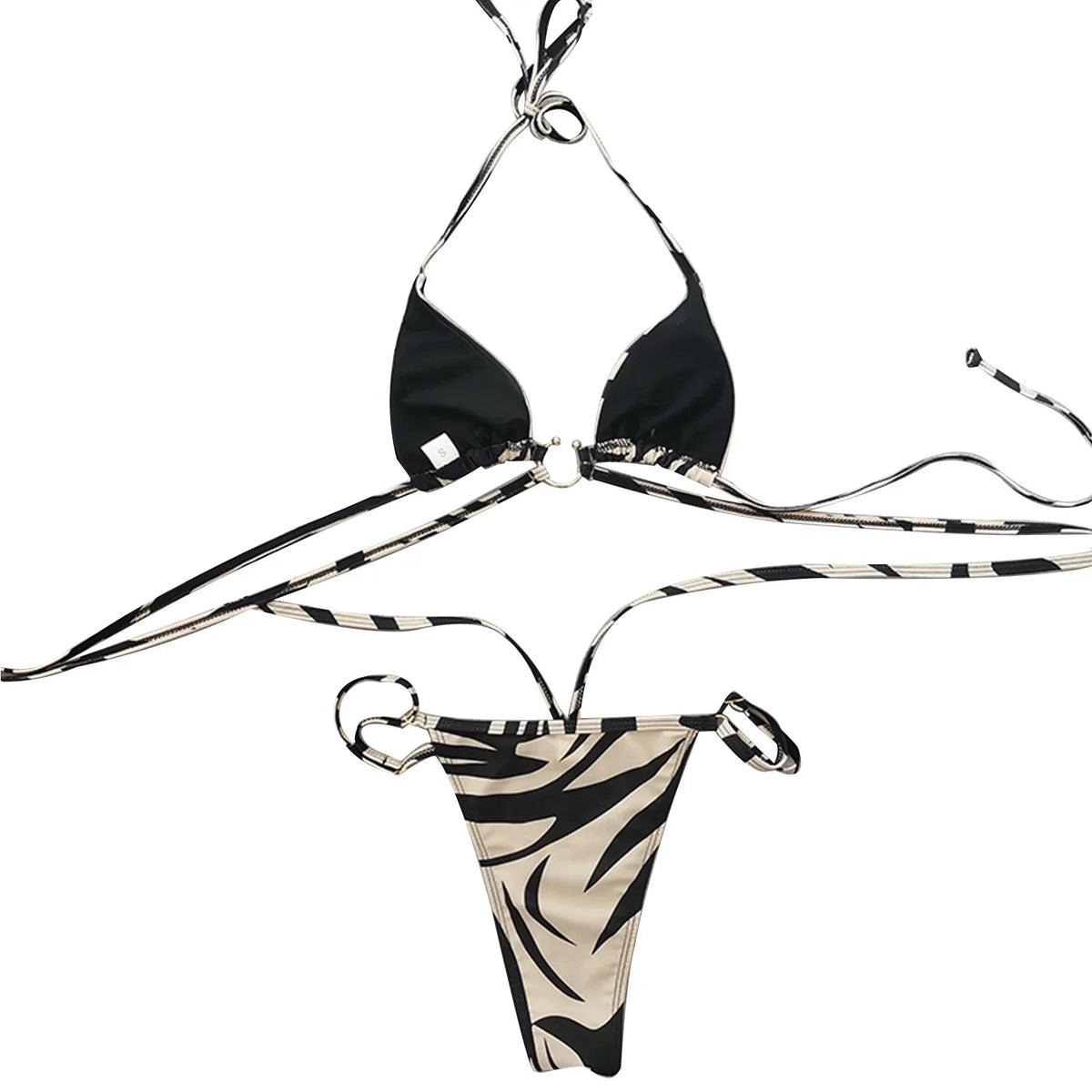 Swimsuits for Women Sexy Panda Two Color Striped Lace Up Split Bikini Swimsuit
