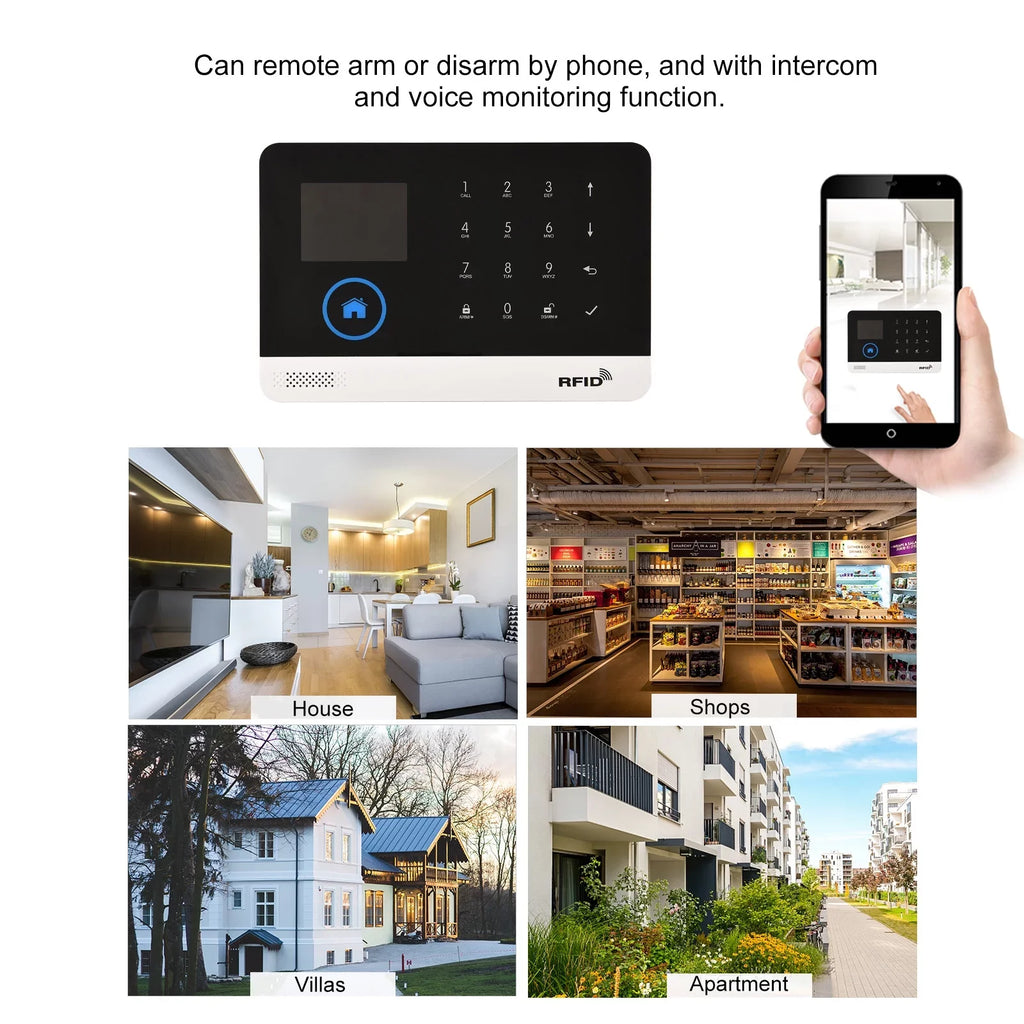 433MHz Wireless WIFI + GSM Auto-dial Alarm System LCD Display Door Sensor PIR Motion Sensor Phone APP Remote Control appropriate with Home Voice Control Smart Home Burglar Alarm System