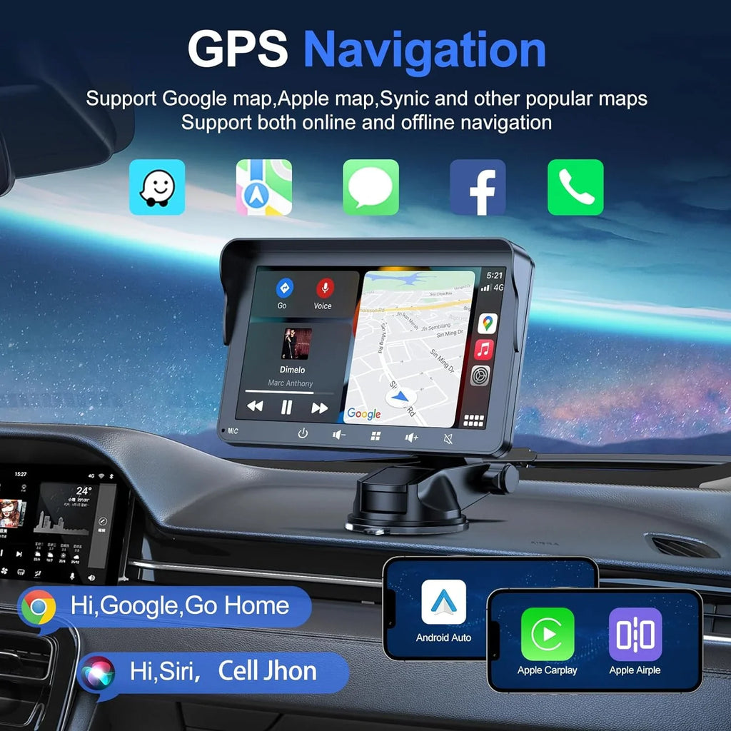 7" HD Double Din Car Stereo, Portable Wireless  Carplay & Android Auto with Backup Camera, IPS Touch Screen Stereo with Bluetooth, Multimedia Player, Car Audio with Mirror Link/AUX/FM