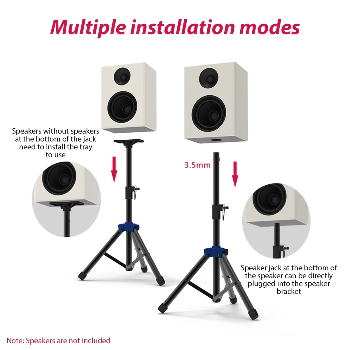 Speaker Stand Studio Speaker Tripod Stand Heavy Duty Telescoping Height Adjustable Non-slip Three-point Triangle Base Bracket for Performance Surround Sound