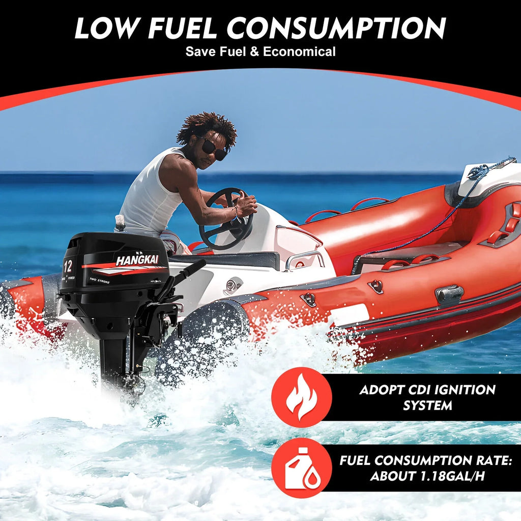 Outboard Motor, 2 Stroke 12  169cc Heavy Duty craft Engine Fishing vessel Motor w/CDI System liquid Cooling System (2 Stroke 12 )