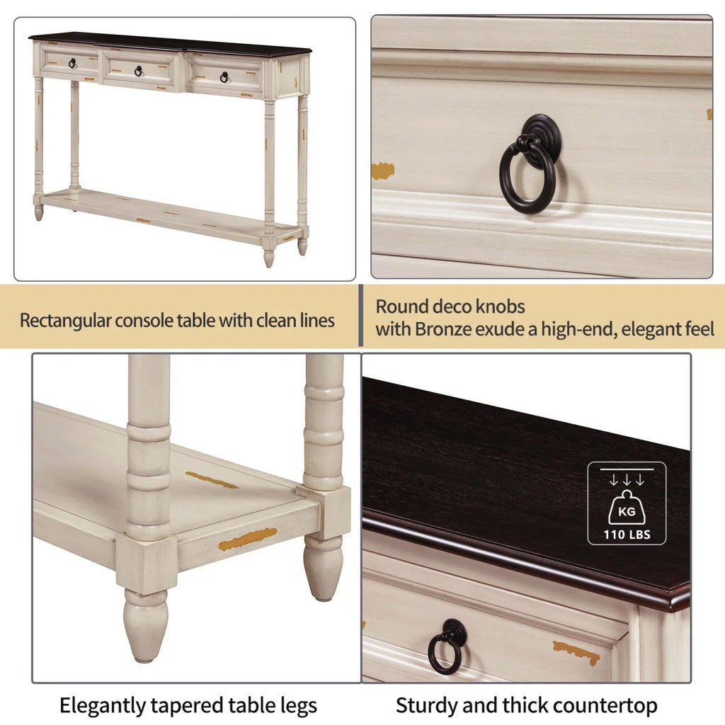 TREXM Console Table Sofa Table with Drawers for Entryway with Projecting Drawers and Long Shelf (Antique White  OLD SKU  WF189574AAK)