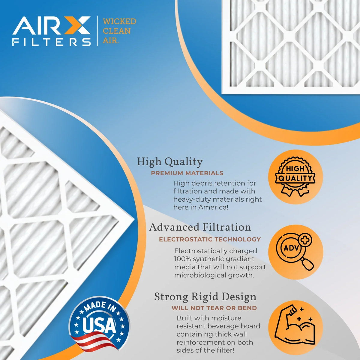 18x24x1 Air Filter MERV 8 Rating, 12 Pack of Furnace Filters Comparable to MPR 700 & FPR 5 - Made in USA by AIRX FILTERS WICKED CLEAN AIR.