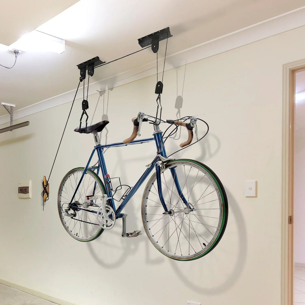 excellent WORKING TOOLS Bike Hoist for Garage Ceiling Mount Pulley System Bike Storage, 55 Lbs Limit, Set Of 2 Bike Hangers for Garage Storage
