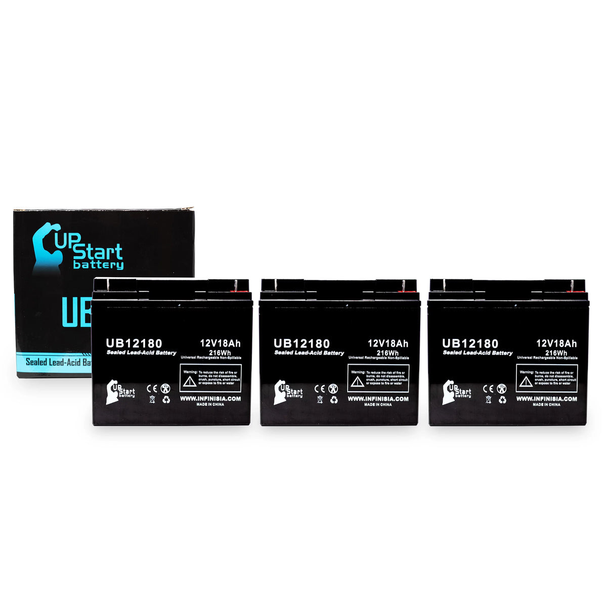 3x Pack - matching CSB BATTERY OF AMERICA GP12170B1 Battery - Replacement UB12180 Universal Sealed Lead Acid Battery (12V, 18Ah, 18000mAh, T4 Terminal, AGM, SLA)