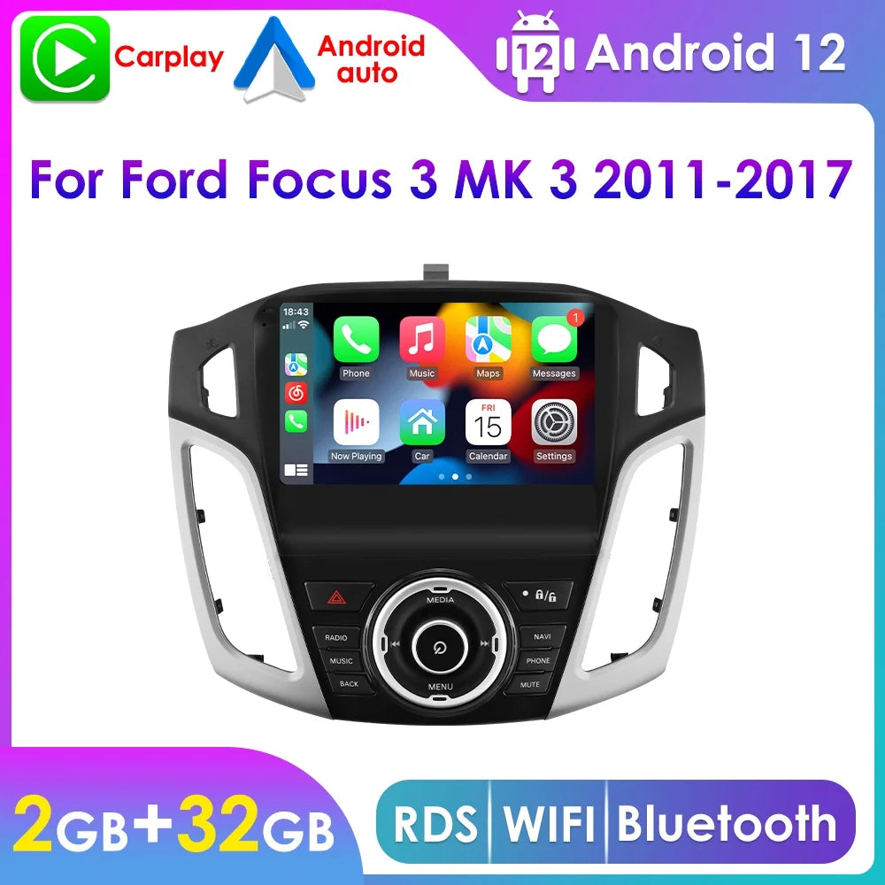 For  Focus 2012 2013 2014 2015 2016 2017 Android 12.0 Wifi 2+32GB Car Stereo Radio Head Unit GPS Navigation RDS Carplay Player