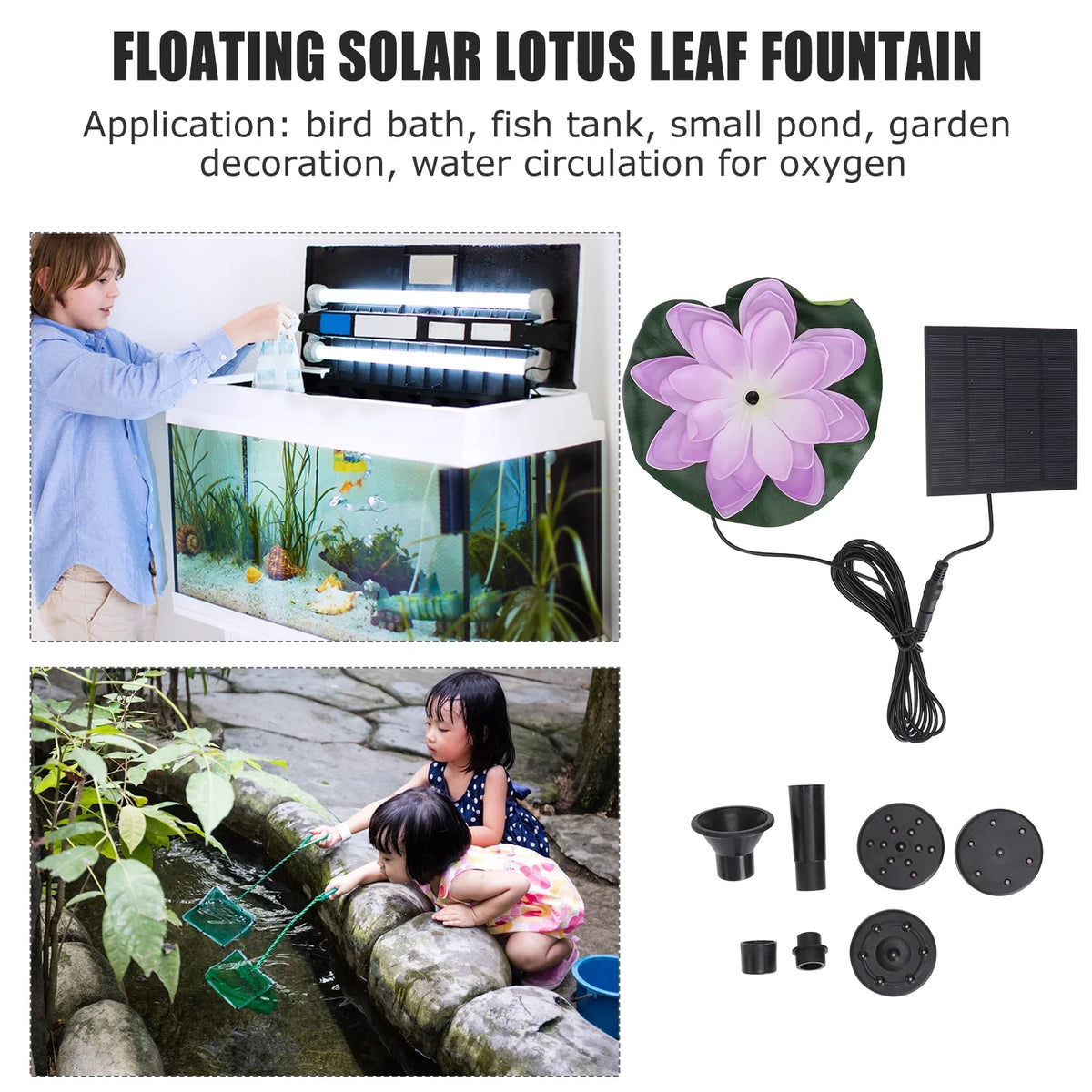 Gongxipen 1 Set Lotus Solar Fountain Outdoor Waterscape Fountain Pond Floating Fountain