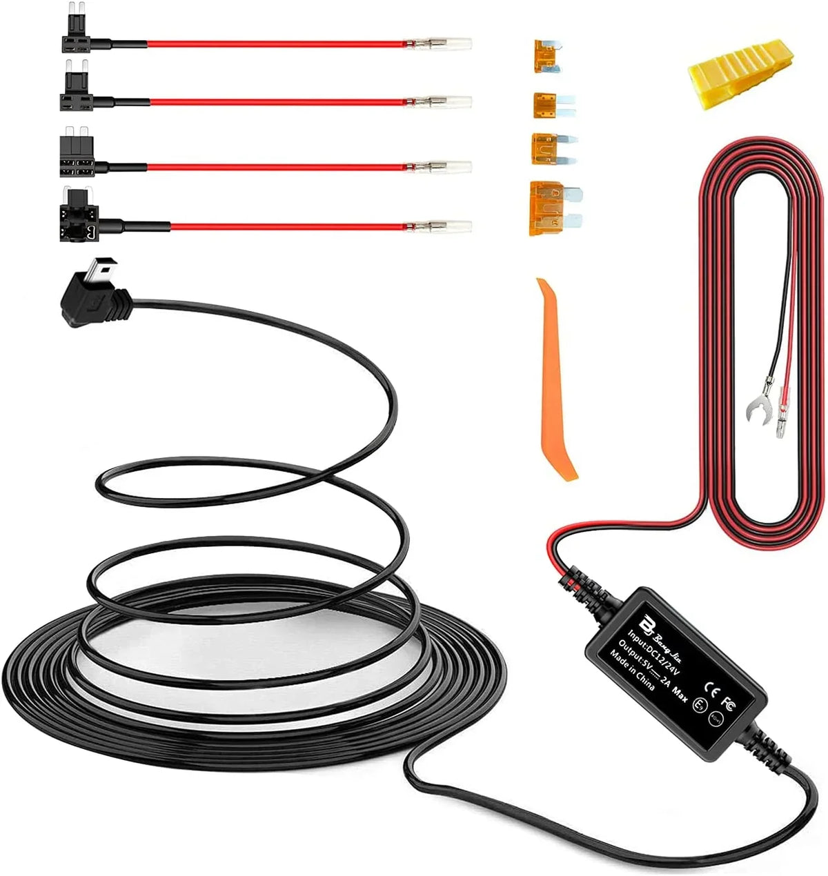Dash Cam Hardwire Kit Mini USB 12V-24V to 5V/2A Car Dash Camera Charger Power Cord（11.5ft