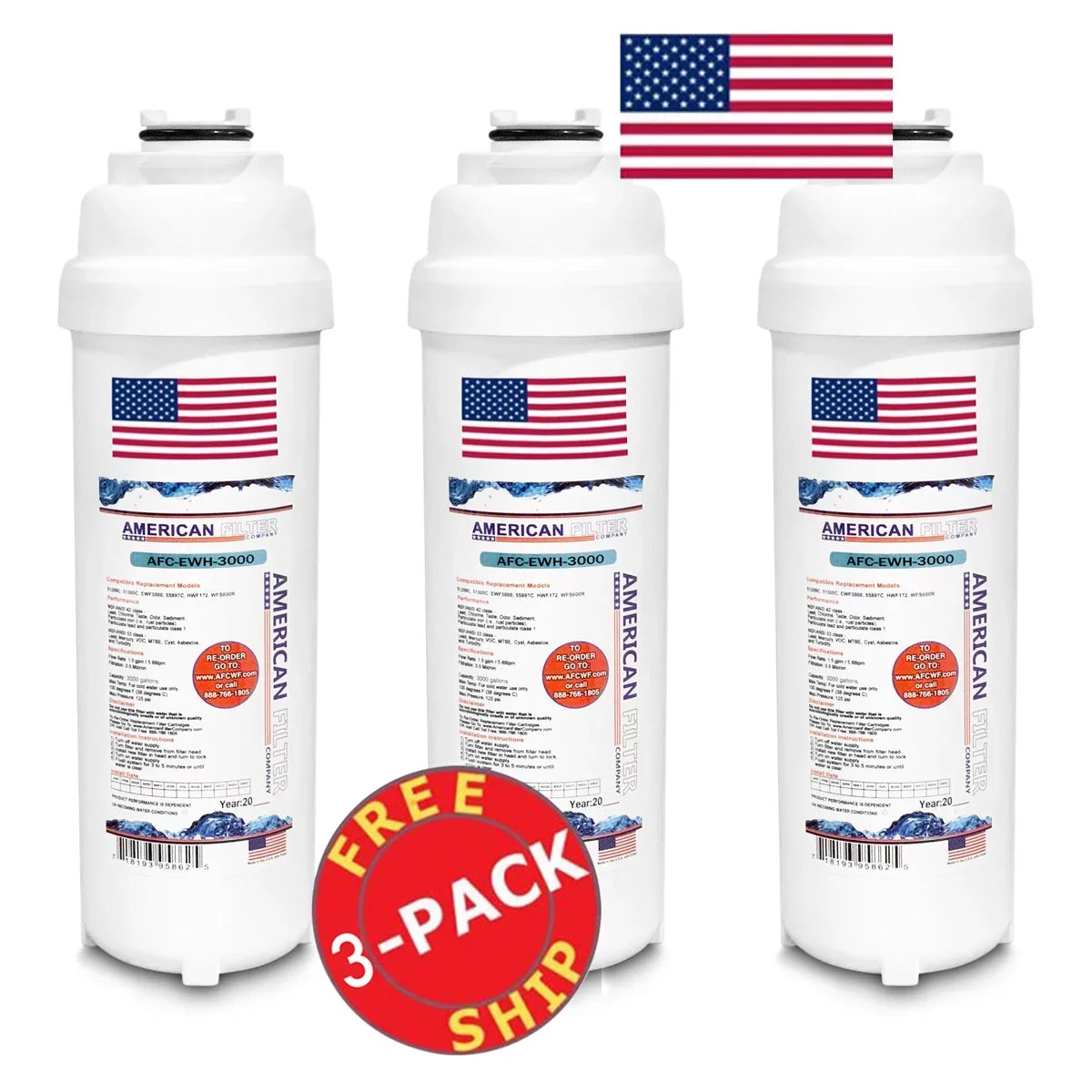 AFC Brand , aqua Fountain Filter , Model # AFC-EWH-3000 , matching with WaterSentry® LRPBMV8K - 3 Filters - Made in U.S.A.