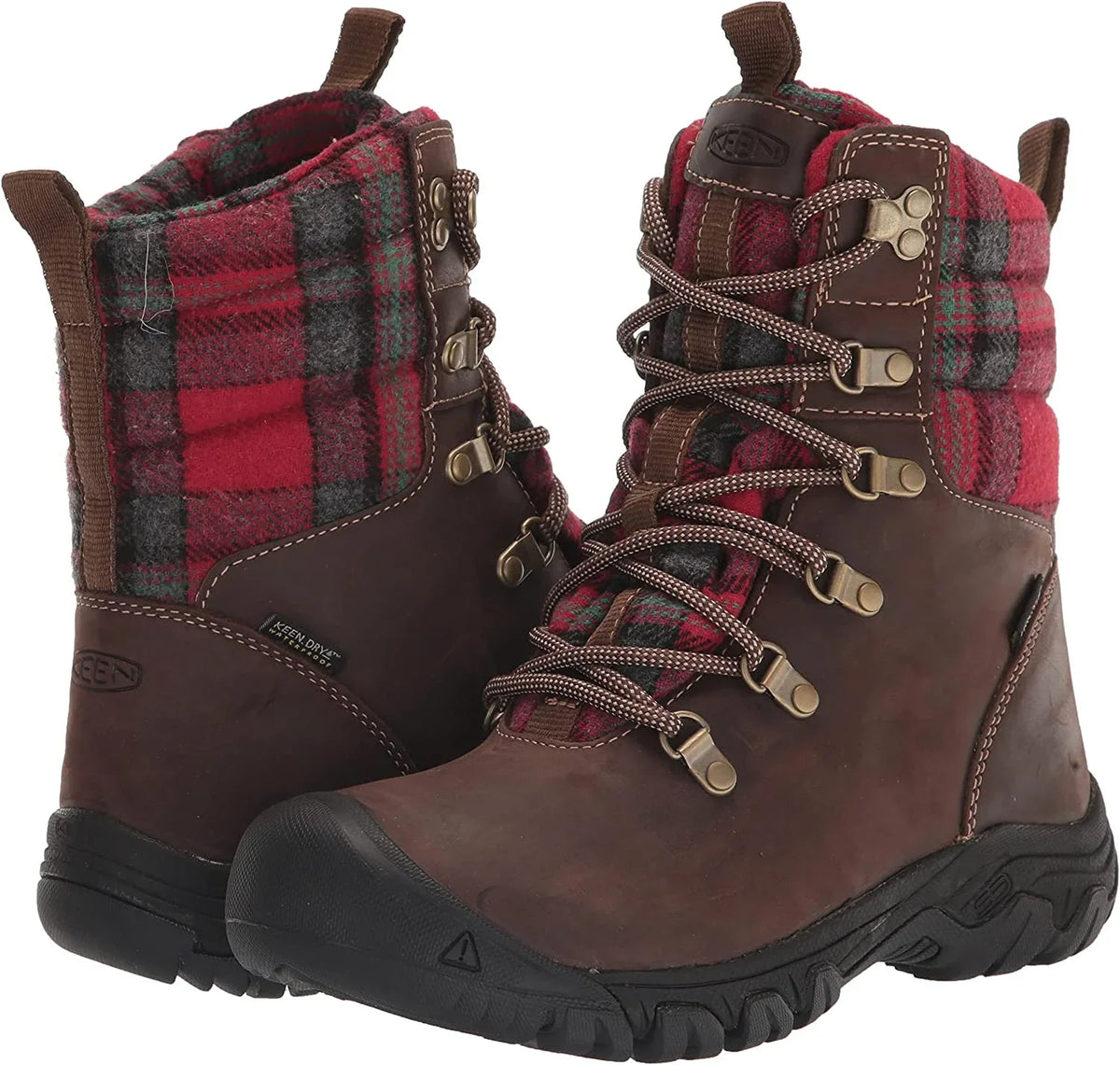 KEEN Greta Insulated Waterproof Boots for Ladies - Dark Brown/Red Plaid - 7.5M